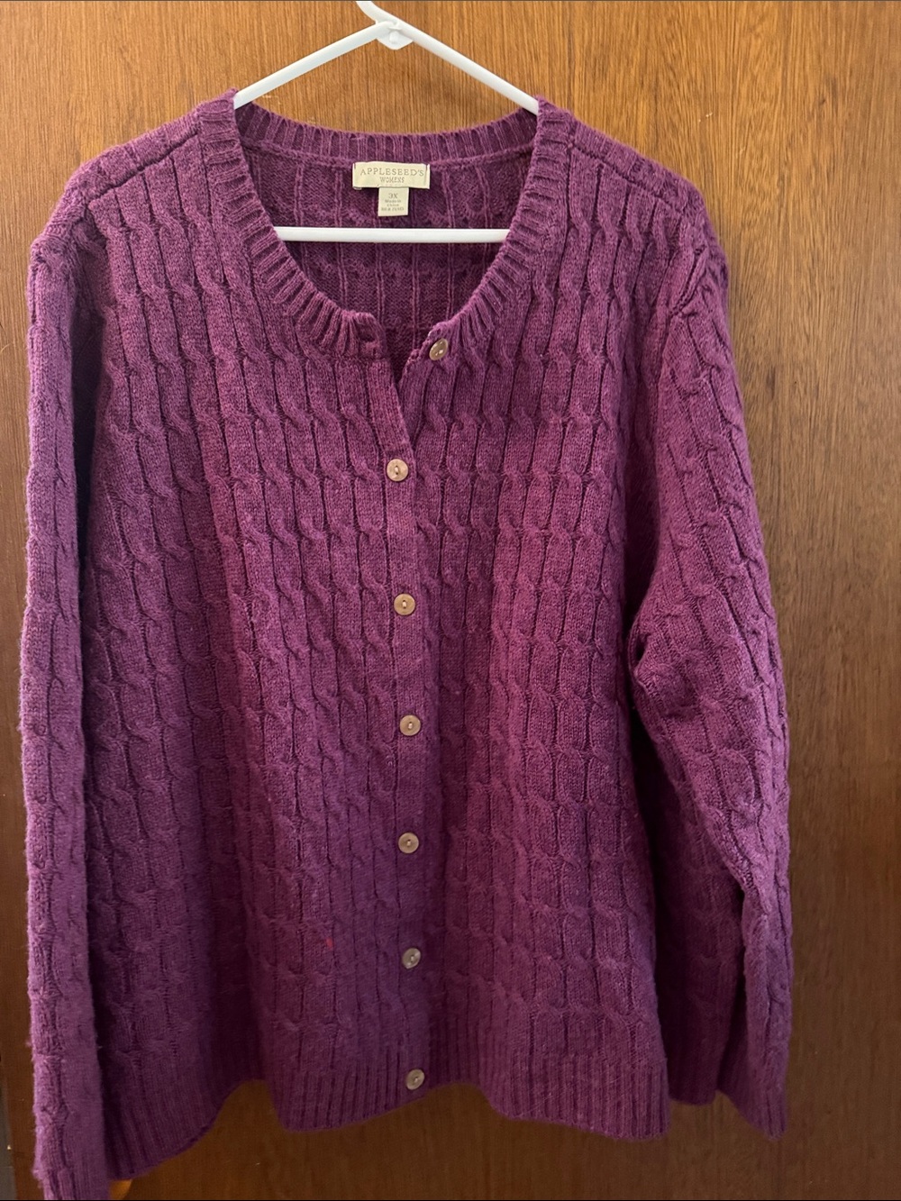 Appleseed's Deep Plum Cable-Knit Button Cardigan